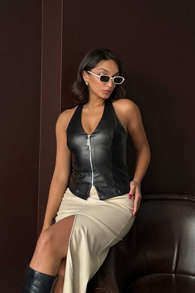 Topshow Juoda Seksuali Eleganti Įsiūta Liemenė Didmeninė prekyba drabužiais Kokteilinė