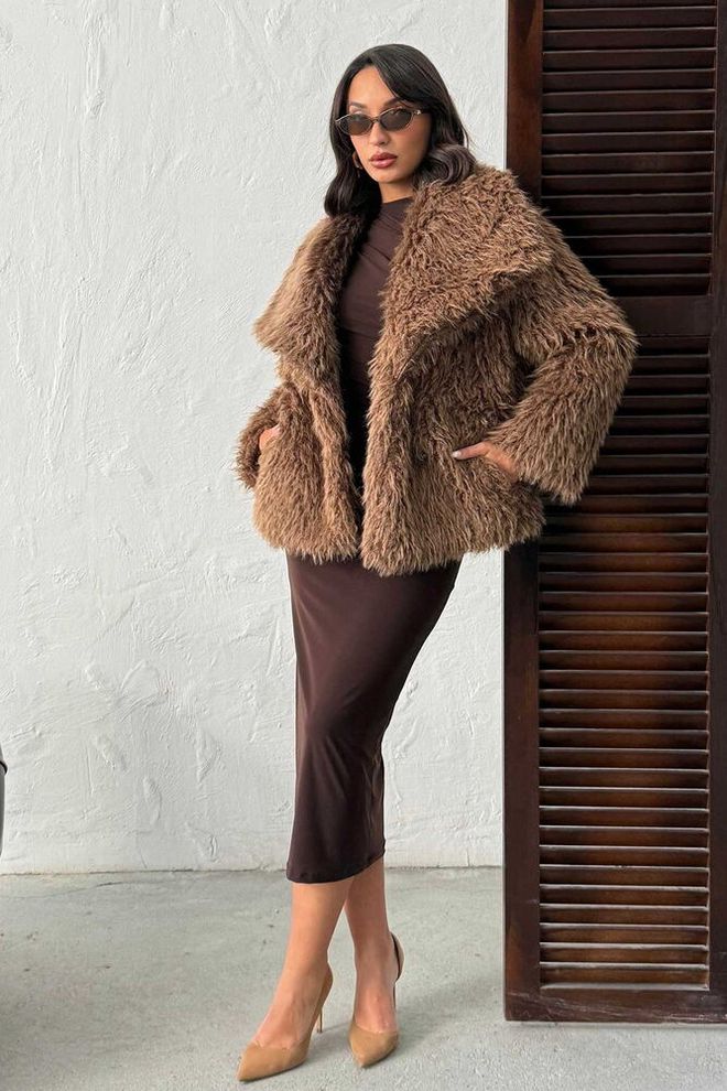 Topshow Braun Fell Jacke Großhandelskleidung Lässig
