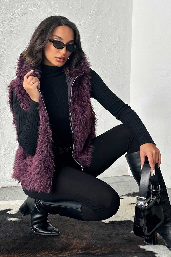 Topshow Veste Blouson Pourpre À Fermeture Éclair Et Col À Capuche Vêtements en gros Décontracté