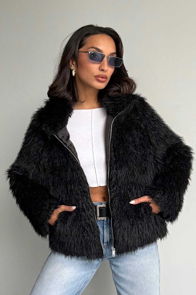 Topshow Blouson Bomber Noir Avec Col Cranté Vêtements en gros Décontracté