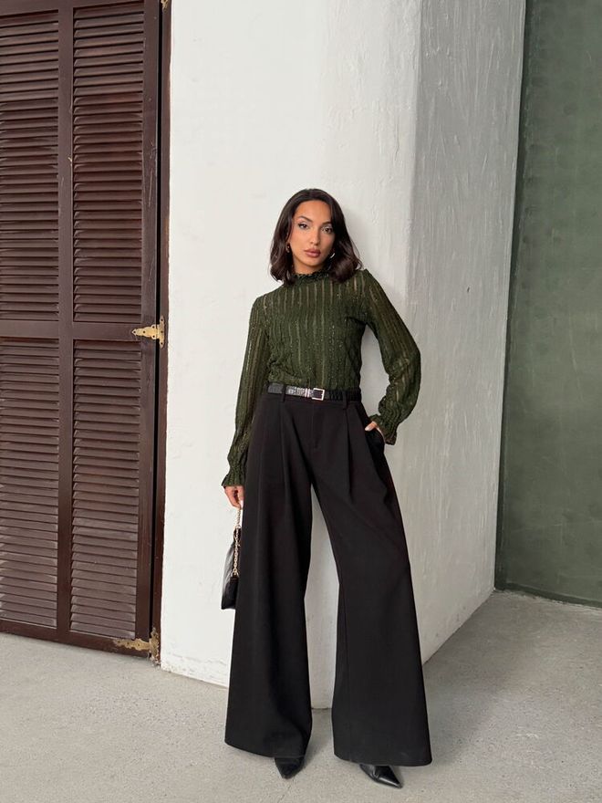 Topshow Camicetta Verde Elegante Slim Fit Con Righe Di Paillettes Abbigliamento all'ingrosso 1