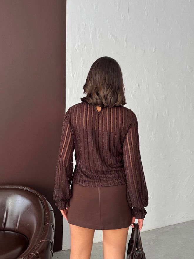 Topshow Camicetta Marrone Elegante A Righe Con Maniche Con Volant Abbigliamento all'ingrosso Sexy