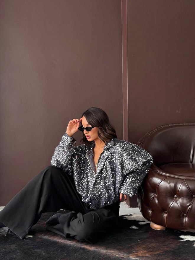 Topshow Silver Glam Windbreaker Jacket Wholesale Clothing 1