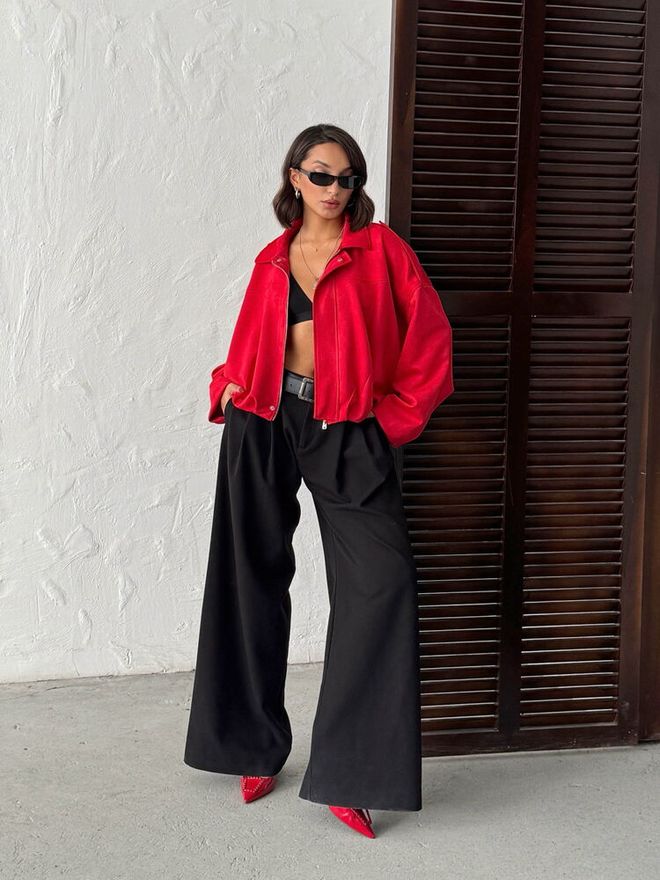 Topshow Rosso Giacca Vestibilità Oversize Tagliato Sopracamicia Abbigliamento all'ingrosso 1