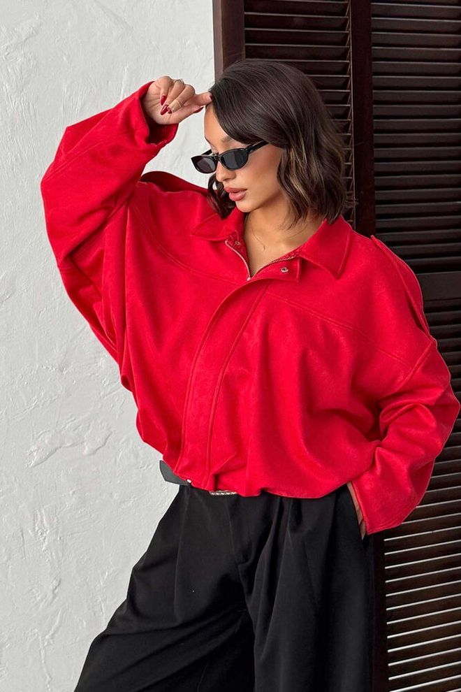 Topshow Rosso Giacca Vestibilità Oversize Tagliato Sopracamicia Abbigliamento all'ingrosso Casuale