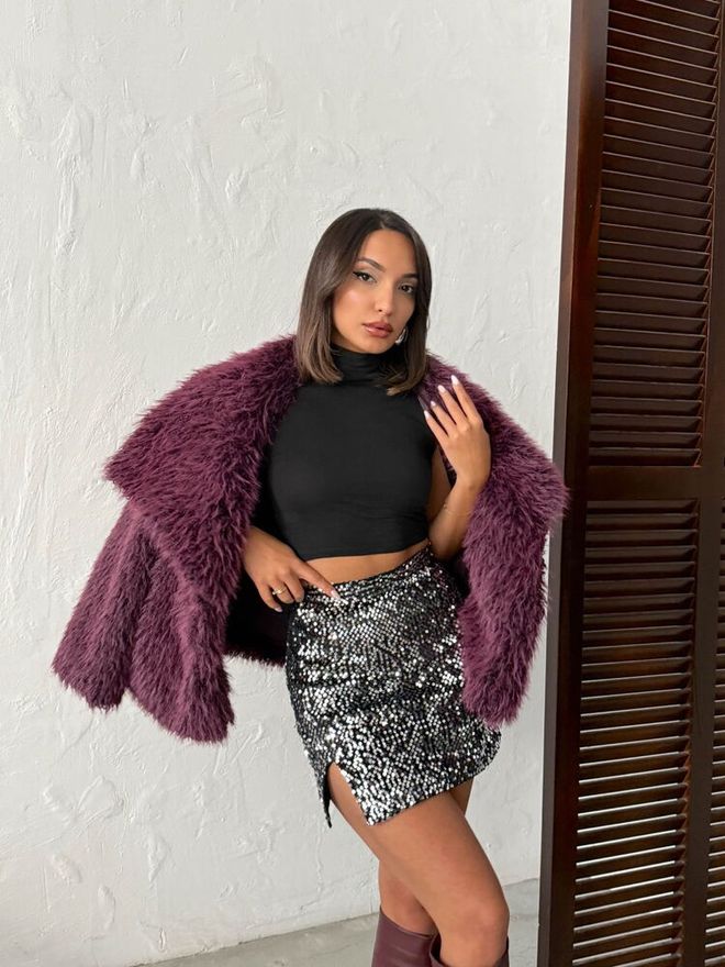 Topshow Fustă Bodycon Mini Neagră Cu Paiete Și Talie Înaltă Îmbrăcăminte cu ridicata 1