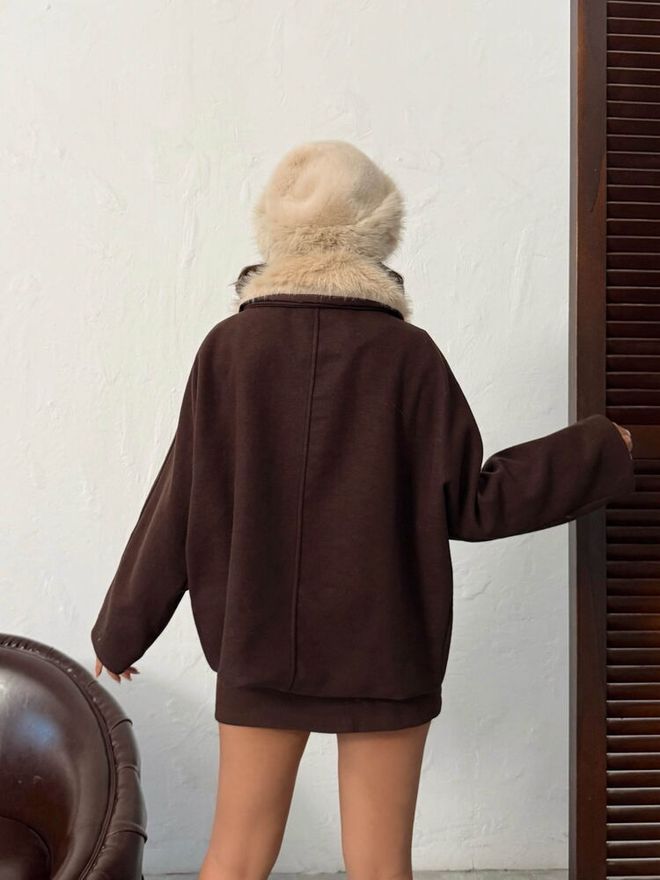 Topshow Кафяв Елегантен Едноредов Палто С Ръкави Долман Дрехи на едро Небрежен