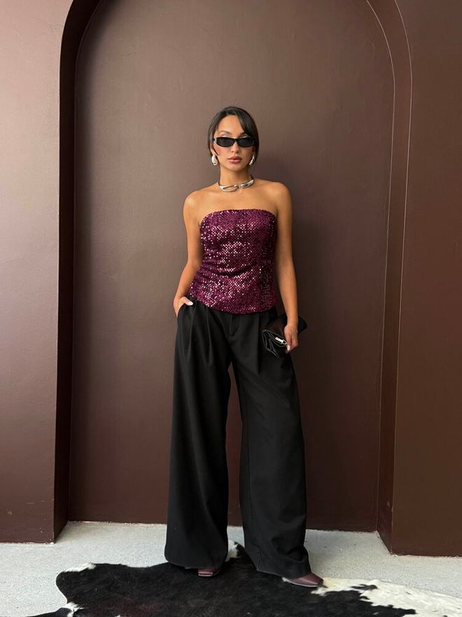 Topshow Блуза Бордо Глем С Пайети Без Ръкави Дрехи на едро 1