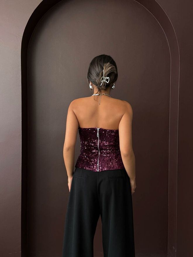 Topshow Блуза Бордо Глем С Пайети Без Ръкави Дрехи на едро Официален