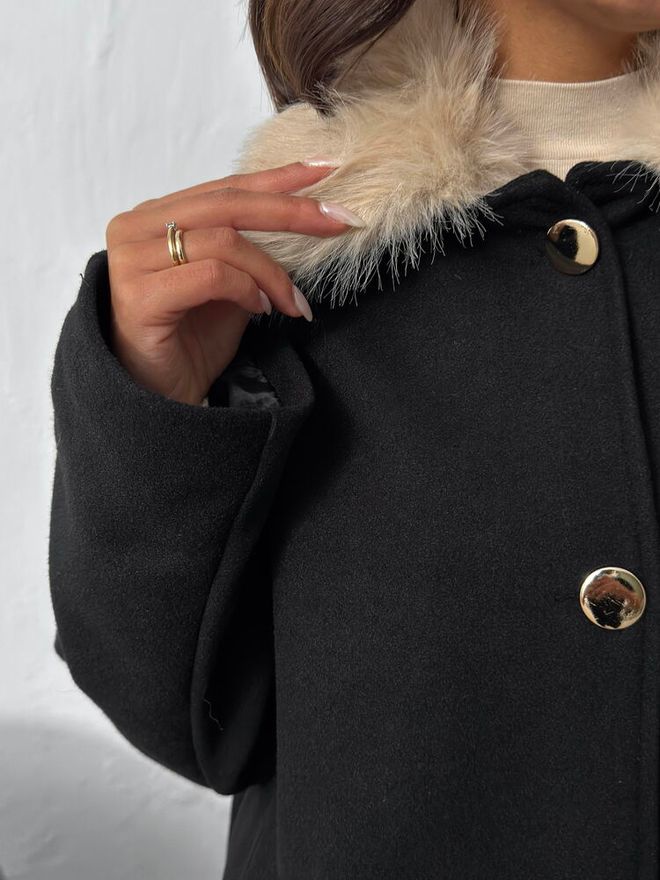 Topshow Палто В Черно С Голям Размер И Едноредово Закопчаване С Кожа Дрехи на едро Есен