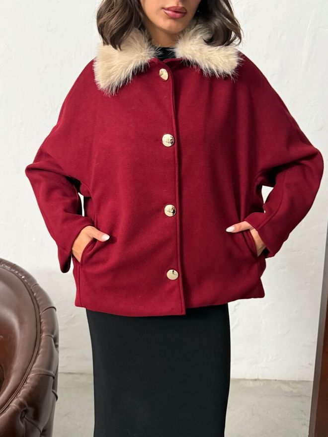 Topshow Палто Бордо Ретро Елегантен Глем Дрехи на едро Есен