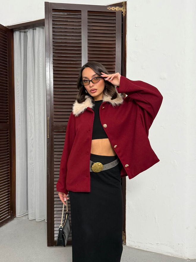 Topshow Палто Бордо Ретро Елегантен Глем Дрехи на едро Работа