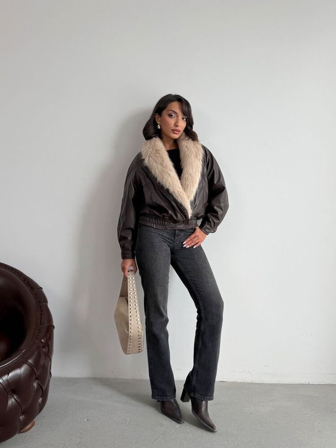 Topshow Brown Bomber Jacket With Oversized Fit Wholesale Clothing Fall