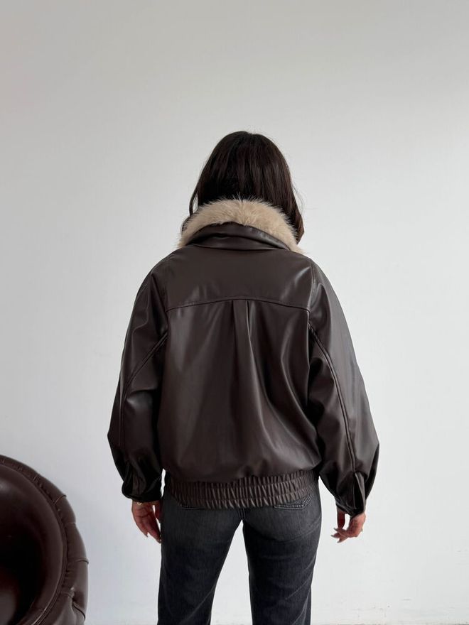 Topshow Brown Bomber Jacket With Oversized Fit Wholesale Clothing Vintage