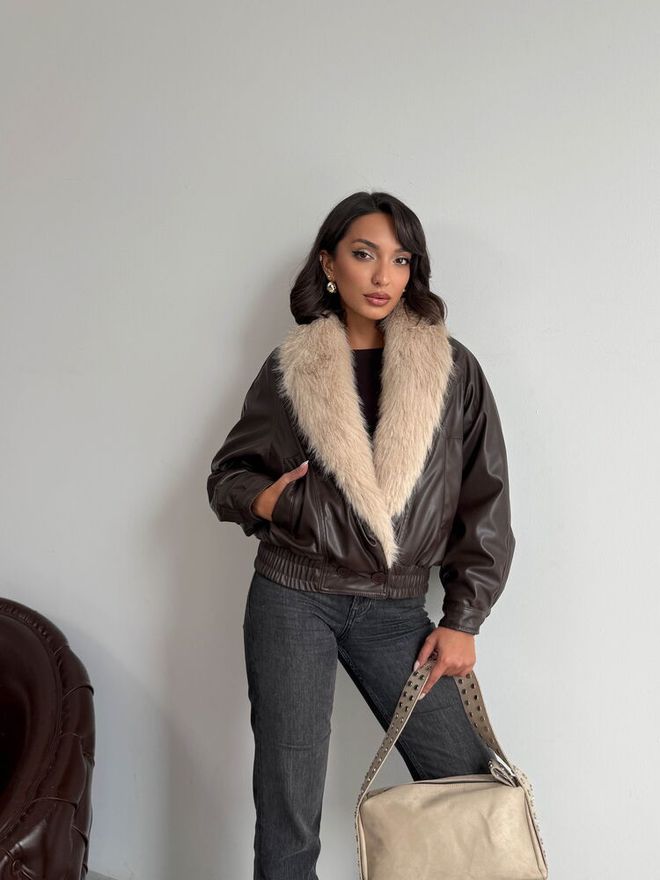 Topshow Brown Bomber Jacket With Oversized Fit Wholesale Clothing Work