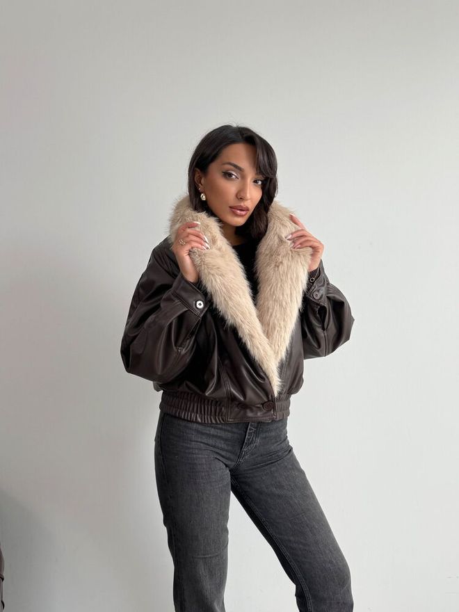 Topshow Brown Bomber Jacket With Oversized Fit Wholesale Clothing 1