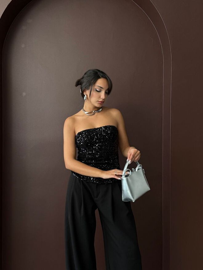 Topshow Bluza Neagră Glam Sexy Fără Bretele Cu Paiete Îmbrăcăminte cu ridicata 1