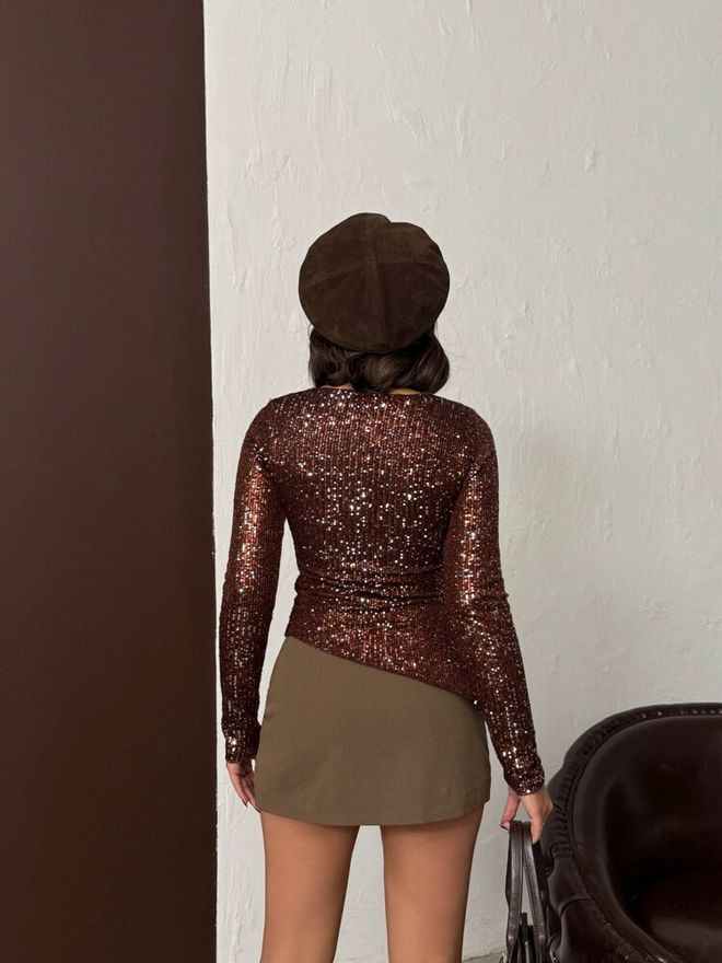 Topshow Bluza Maro Croială Ajustată Cu Paiete Și La Baza Gâtului Îmbrăcăminte cu ridicata Sexy