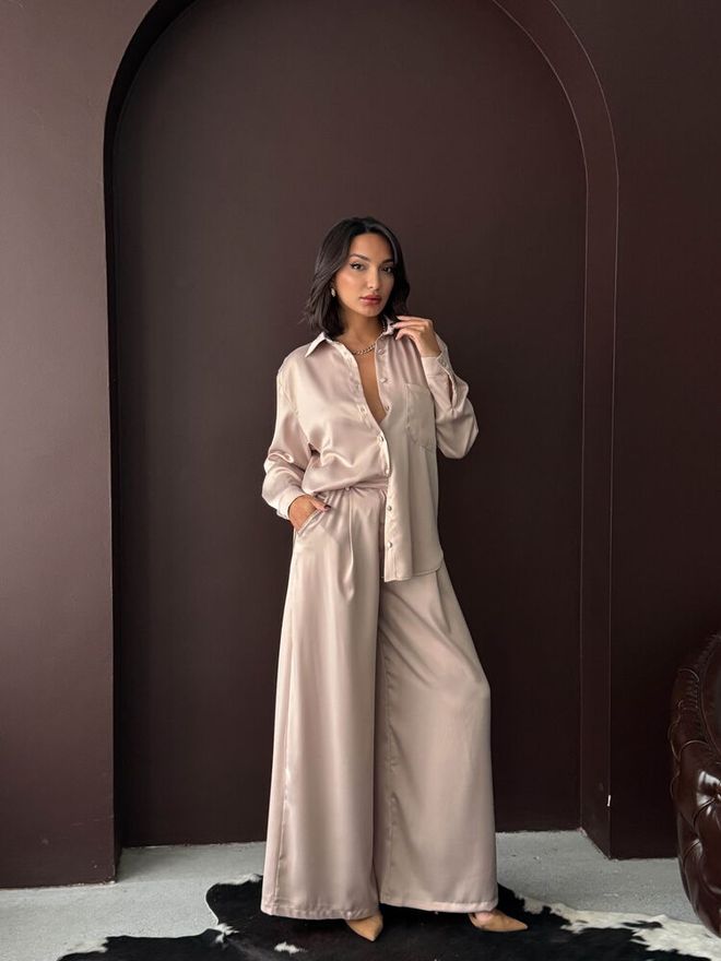 Topshow Elegant Beige Shirt With Shawl Collar Wholesale Clothing 1