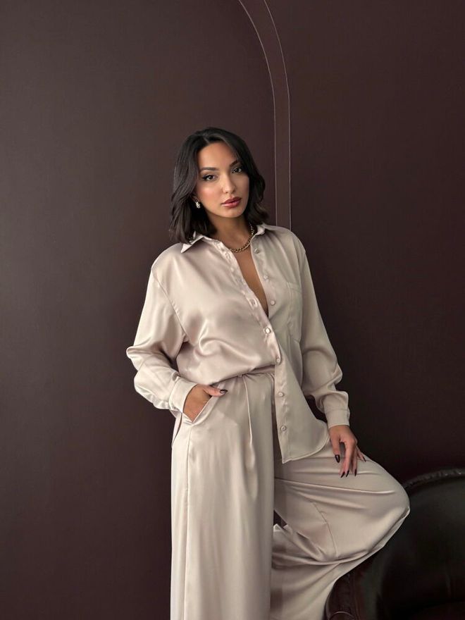 Topshow Elegant Beige Shirt With Shawl Collar Wholesale Clothing Lounge