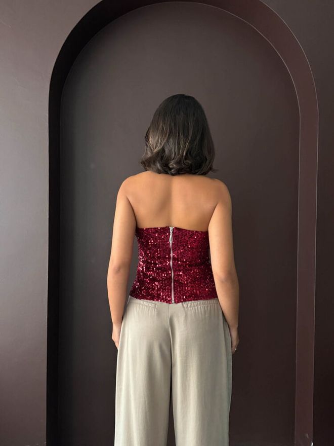 Topshow Bluză Roșu Bordo Paiete Fără Bretele Croială Ajustată Glam Sexy Formal Elegant Îmbrăcăminte cu ridicata Formal