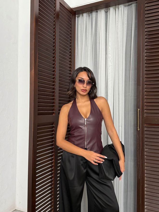 Topshow Claret Red Fitted Zip Up Vest Wholesale Clothing Work