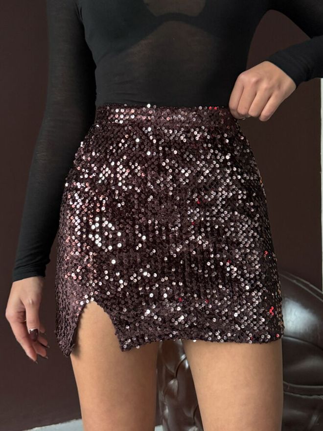 Topshow Fustă Mini Bodycon Roșu Bordo Cu Paiete Îmbrăcăminte cu ridicata Primăvară