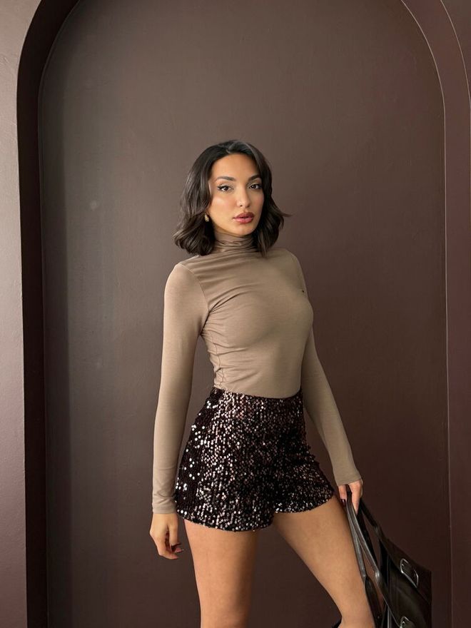 Topshow Black Sequined High Waist Bermuda Shorts Wholesale Clothing 1