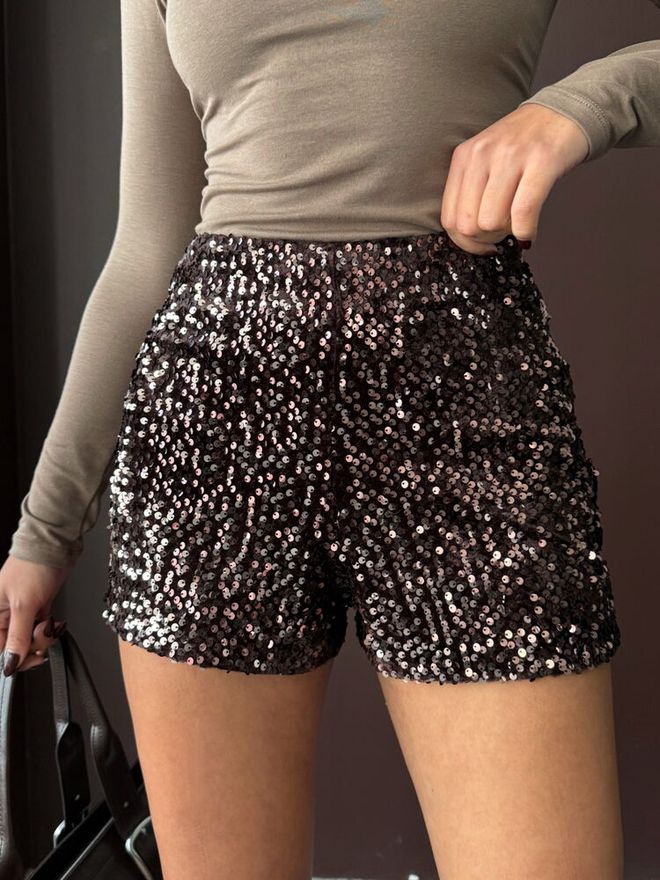 Topshow Black Sequined High Waist Bermuda Shorts Wholesale Clothing Birthday