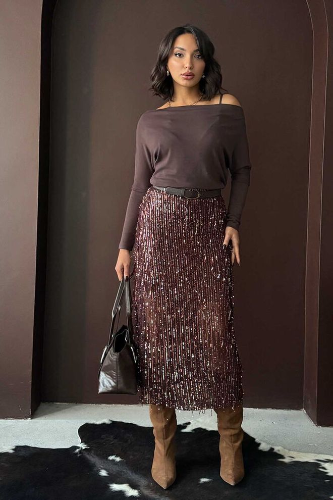 Topshow Brązowa Elegancka Plisowana Spódnica Midi Hurtowa sprzedaż odzieży Klasyczny