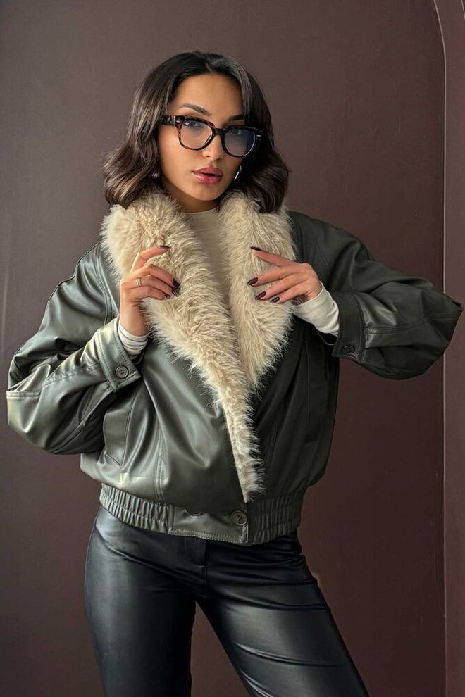 Topshow Зелено Винтидж Бомбър Яке Дрехи на едро Небрежен