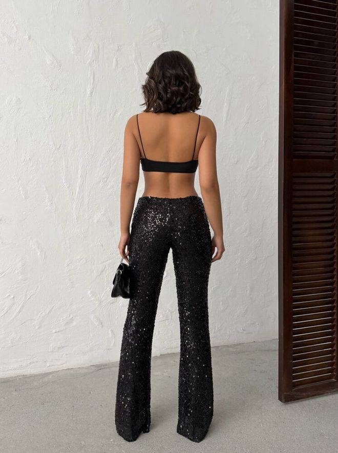 Topshow Crne Hlače Sa Šljokicama Trapez Veleprodaja odjeće Formalni