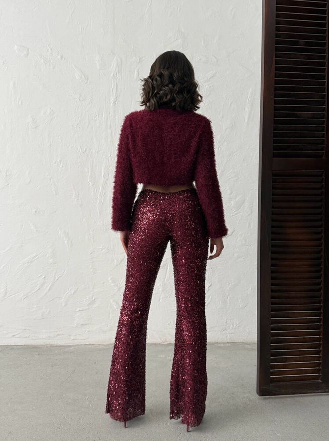 Topshow Bordo Crvena Seksi Glamurozan Elegantan Hlače Veleprodaja odjeće Glamurozan