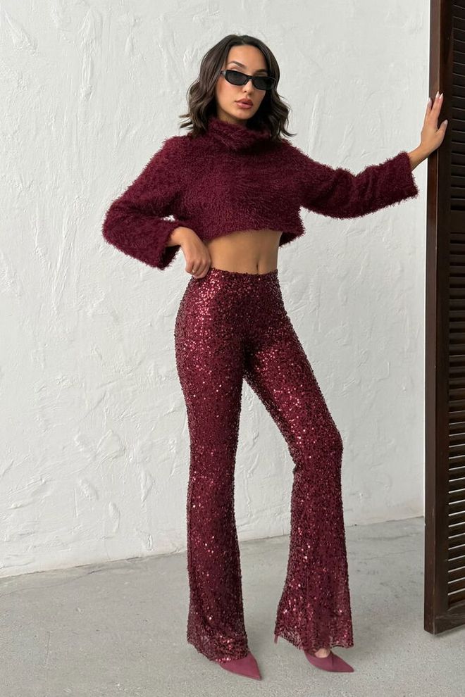 Topshow Панталоне Бордо Црвена Секси Глам Елегантан Велепродаја одеће Секси