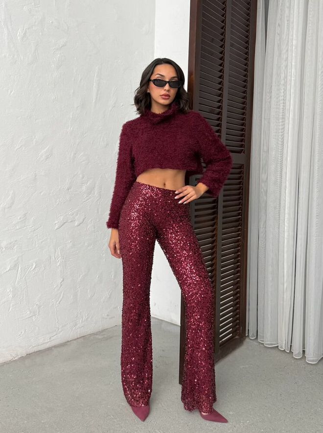 Topshow Bordo Crvena Seksi Glamurozan Elegantan Hlače Veleprodaja odjeće 1