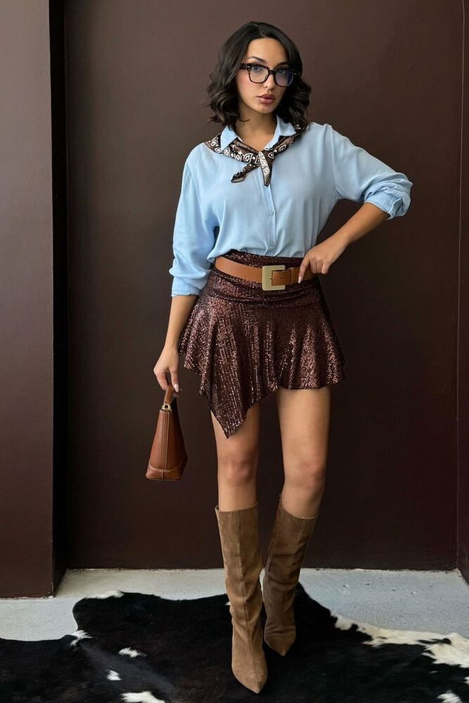 Topshow Smeđa Šljokičasta Asimetrična Mini Suknja Veleprodaja odjeće Ležerni