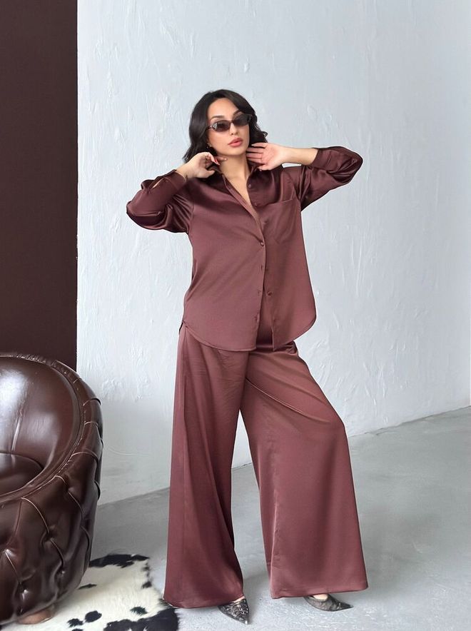 Topshow Brown Elegant Buttoned V Neck Shirt Wholesale Clothing Work