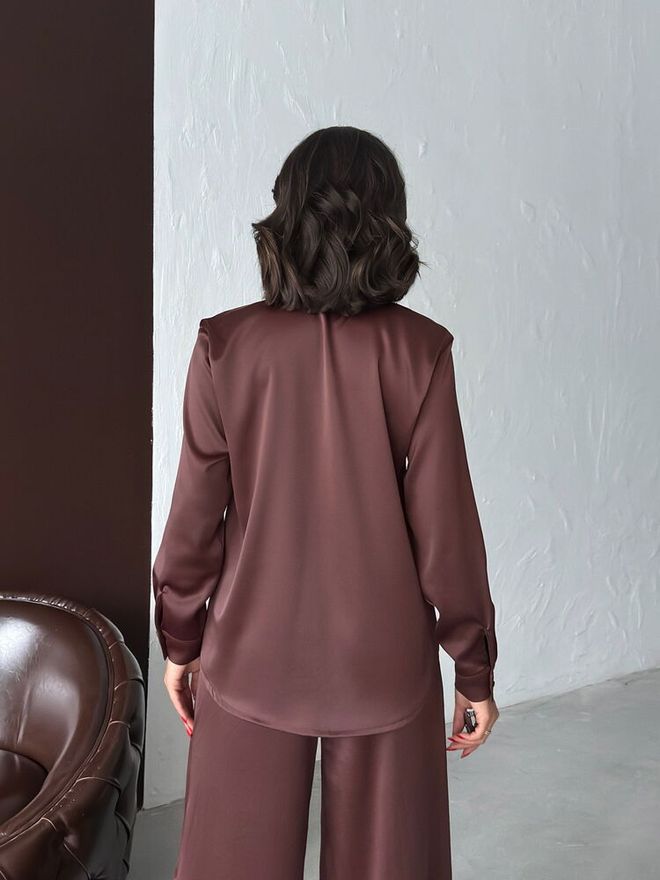 Topshow Brown Elegant Buttoned V Neck Shirt Wholesale Clothing Sexy