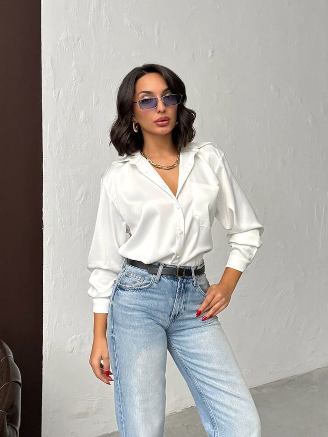 Topshow White Oversized Fit Elegant Buttoned Shirt Wholesale Clothing Work