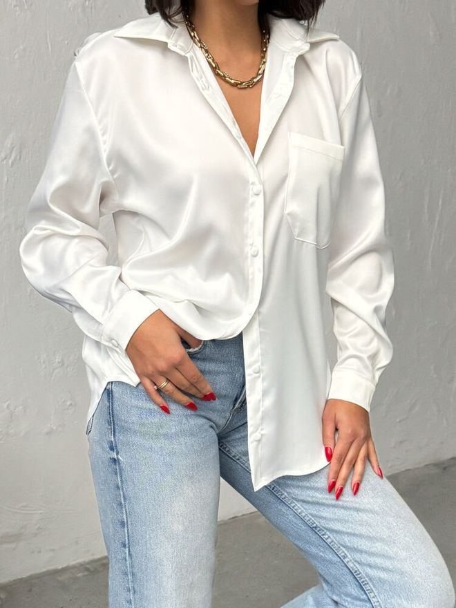 Topshow White Oversized Fit Elegant Buttoned Shirt Wholesale Clothing Spring