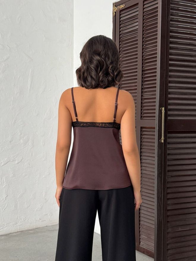 Topshow Kahverengi Seksi Zarif Dar Kalıp Bluz Toptan Giyim Seksi