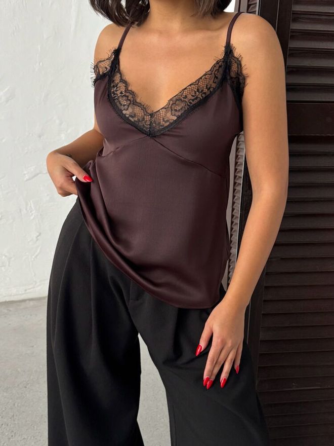 Topshow Kahverengi Seksi Zarif Dar Kalıp Bluz Toptan Giyim 1