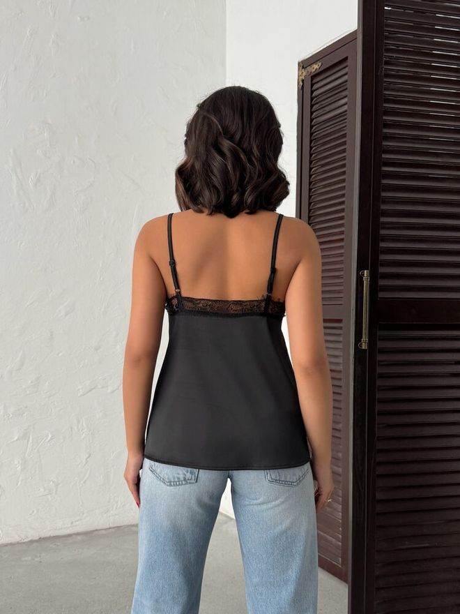 Topshow Siyah Kolsuz V Yaka Işıltılı Bluz Toptan Giyim Seksi