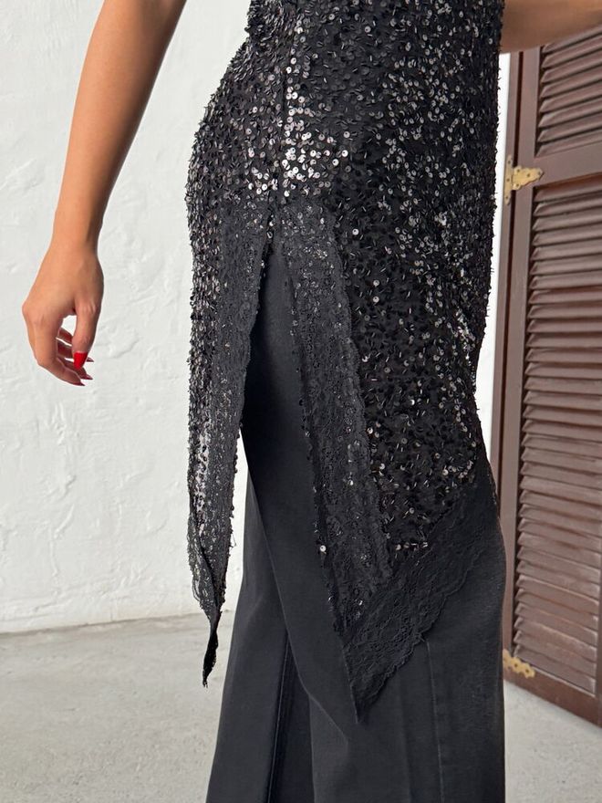 Topshow Juoda Glam Palaidinė Be Rankovių Siaura Didmeninė prekyba drabužiais Apvali