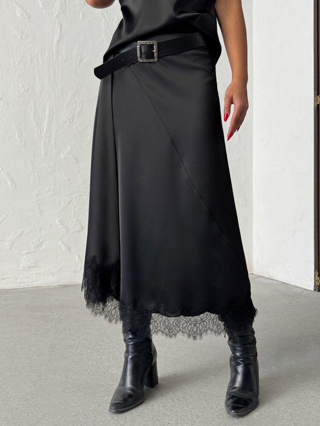 Topshow Черная Юбка А силуэт Макси Высокая Талия Без Карманов Оптовая продажа одежды Весна