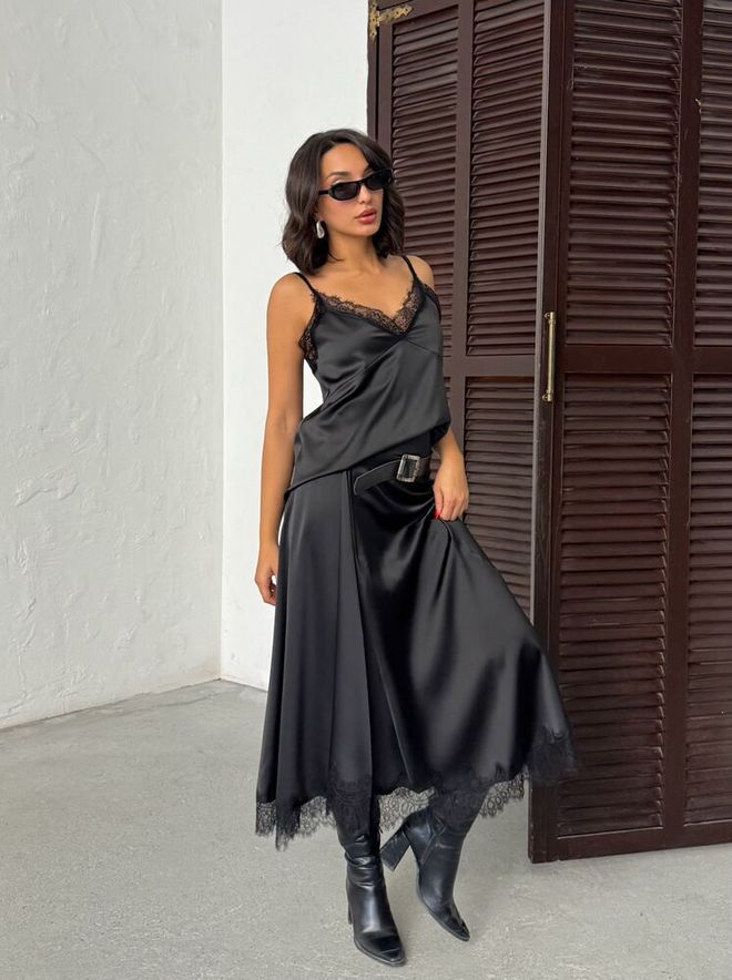 Topshow Черная Юбка А силуэт Макси Высокая Талия Без Карманов Оптовая продажа одежды Коктейль