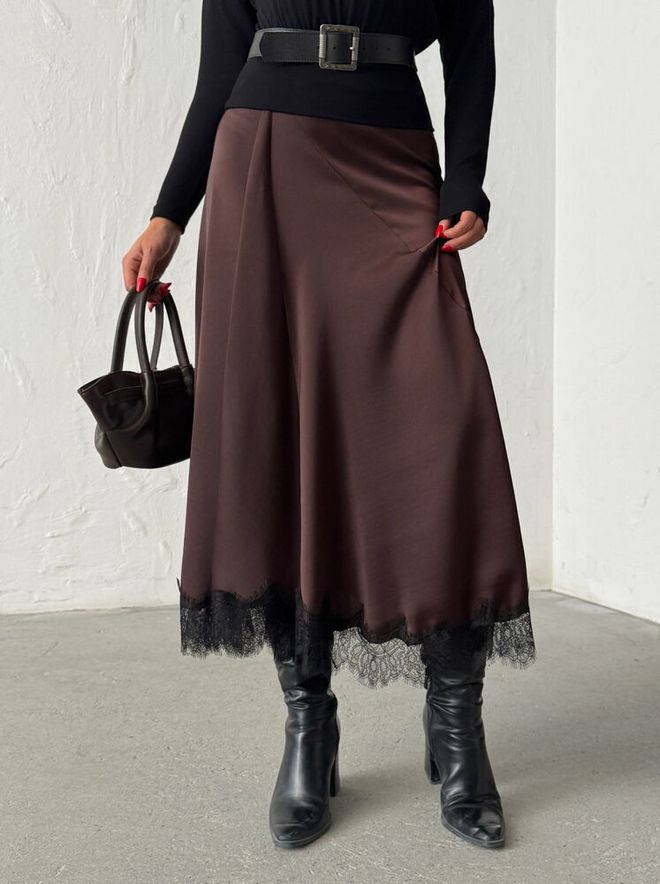 Topshow Юбка Коричневая Элегантная Формальная Винтаж Гламур Скромный Ретро А силуэт Макси Высокая Талия Натягивать Простой Оптовая продажа одежды Весна