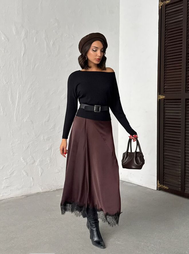 Topshow Юбка Коричневая Элегантная Формальная Винтаж Гламур Скромный Ретро А силуэт Макси Высокая Талия Натягивать Простой Оптовая продажа одежды 1