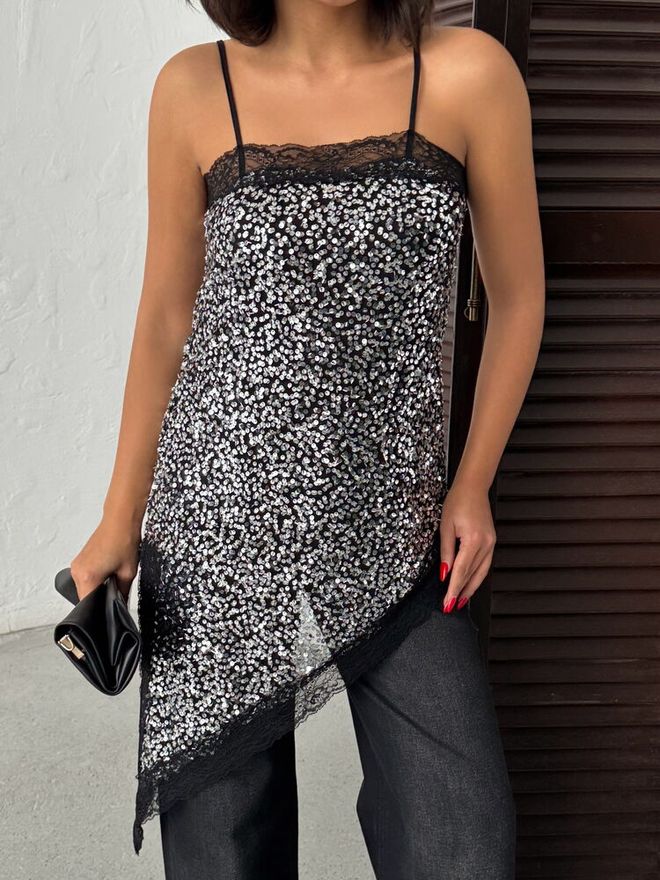 Topshow Čierna Flitrovaná Priliehavá Blúzka S Polokoľajom Veľkoobchod s oblečením Jar