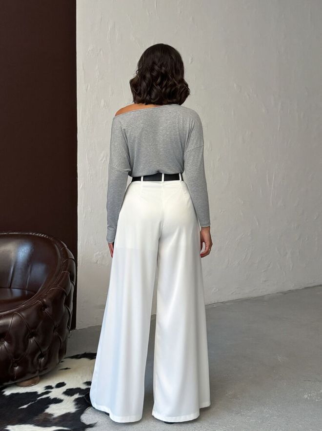 Topshow White Palazzo Pants High Waist Wide Leg Zip Up Wholesale Clothing Spring